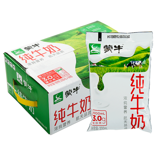 蒙牛牛奶乳品 mengniu 蒙牛 散装纯牛奶袋装牛奶200ml*12袋全脂牛奶