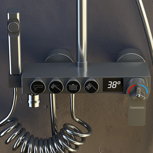 changhong淋浴花洒套装恒温数显枪灰卫浴沐浴增压增压沐浴器淋雨全套