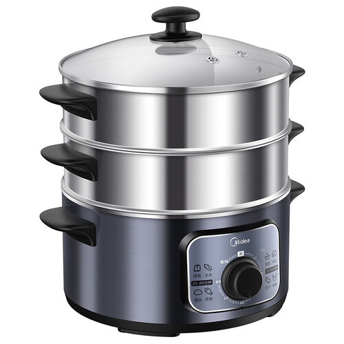 美的midea多用途锅电蒸锅电火锅电煮锅电热锅三层10l大容量不锈钢机身