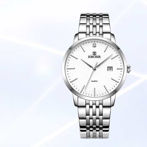依波ebohr手表男大师系列简约男士情侣表白色石英男表50290512节日