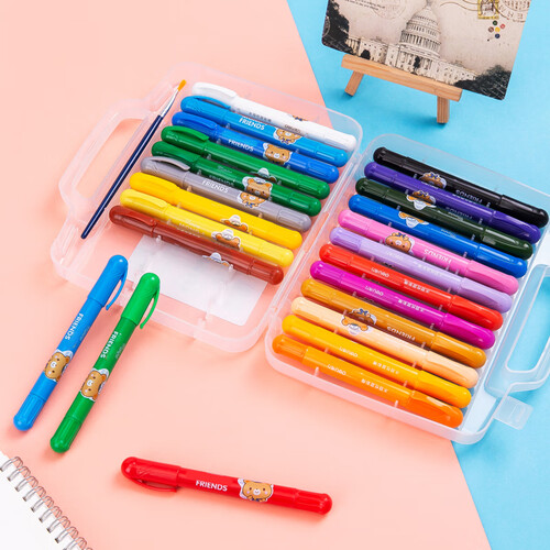 得力deli水溶性油画棒24色可水洗不脏手蜡笔炫彩棒套装幼儿画画彩笔