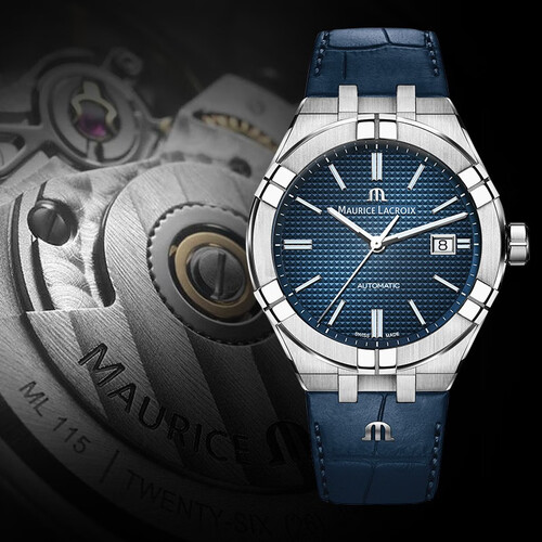 艾美(maurice lacroix) 瑞士手表防水精钢表盘钢带手表时尚日历夜光