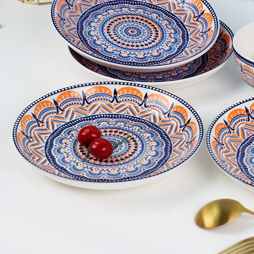 佰陶匠波西米亚8英寸红盘家用颜值陶瓷餐具菜盘饭盘沙拉盘 波西米亚8