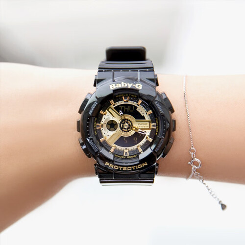 卡西欧casio女表babyg少女时代女黑金潮流双显多功能电子防水运动手表
