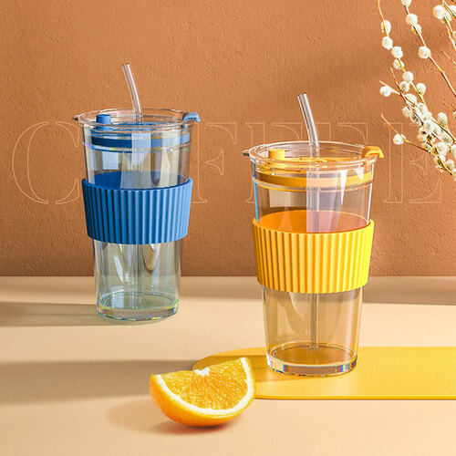 乐唯诗nervishi玻璃杯吸管电镀杯玻璃水杯女杯子带盖成人耐热早餐杯