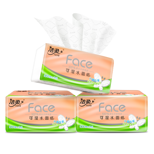 洁柔洁柔抽纸4d科技压花3层100抽纸面巾粉face亲肤可湿水立体压花12包