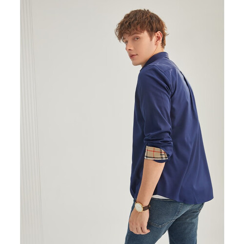 navigare意大利小帆船衬衫男长袖春季休闲纯色易穿搭男装衬衣藏青xl41