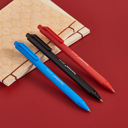 缤乐美papermate中性笔签字笔3支装05mm黑篮红按动式学生书写心心笔