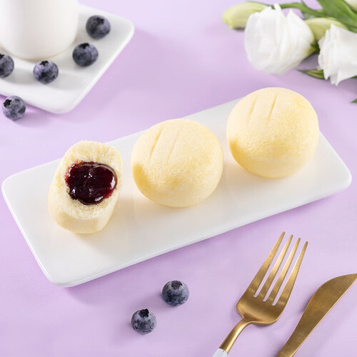 港荣蒸蛋糕蓝莓夹心面包营养早餐食品零食小吃糕点点心手撕小面包蓝莓