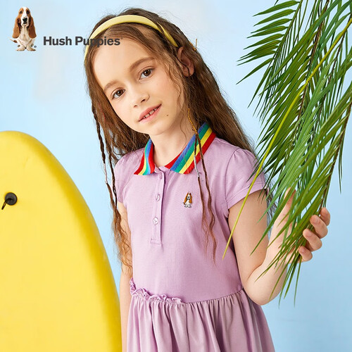 暇步士(hush puppies)童装女童短袖polo裙夏装中大童泡泡袖公主裙薄款
