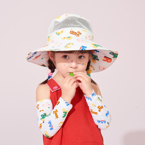帽子夏季卡通网眼防紫外线太阳帽孩子宝宝渔夫遮阳帽白底字母歌m码