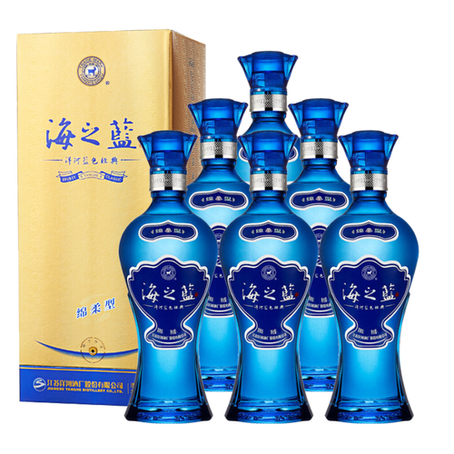 洋河海之蓝42度绵柔浓香型白酒蓝色经典375ml6瓶整箱装内含礼品袋