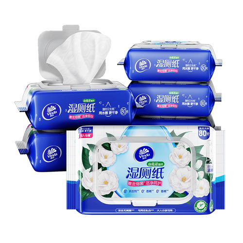 维达(vinda)湿厕纸私处清洁山茶花精华湿纸巾家庭装80片*6包厕纸湿巾