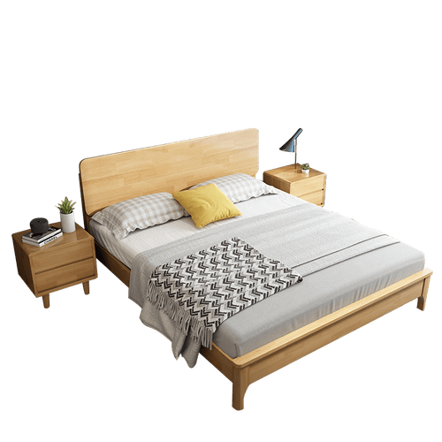 中伟实木双人床北欧床实木床单人床成人床公寓床现代简约卧室床原木色