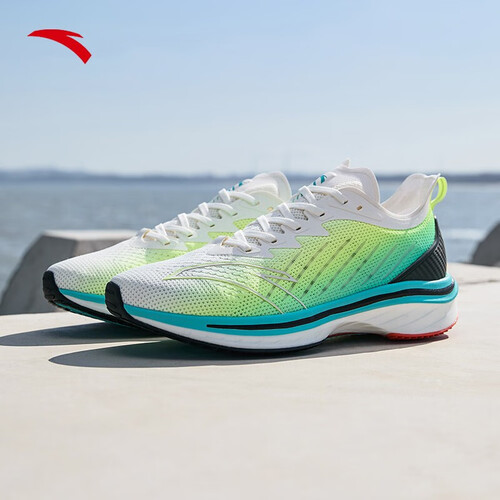 anta安踏跑步系列马赫男子跑鞋1122155663象牙白靛荧黄荧光水绿42