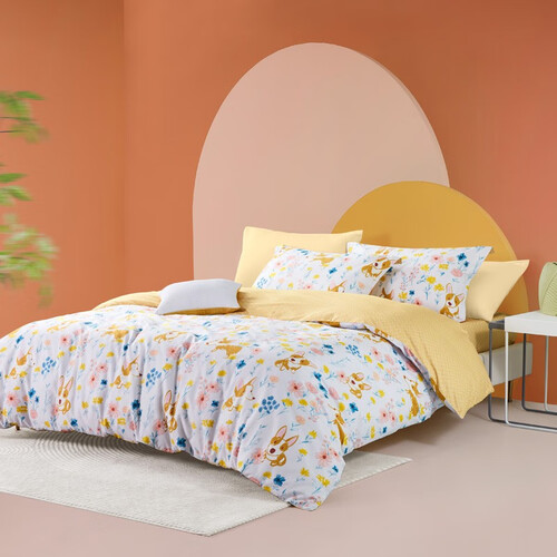 lovo乐蜗家纺床上三件套纯棉宿舍卡通床单被套被罩套件床上用品欢乐小