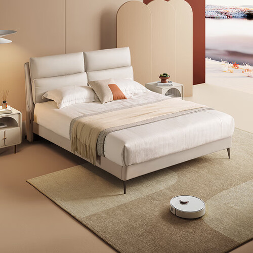 芝华仕cheers科技布艺床奶油风现代简约主卧室软包双人婚床c357高脚灰