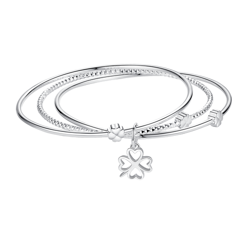 妙选(miaoxuan)银手镯 miaoxuan 妙选 999足银四叶草手镯女多环三生