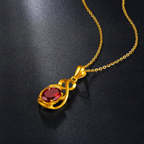 鸣钻国际 约定 黄金项链套链女 黄金吊坠足金金镶石榴石项坠 配金链子