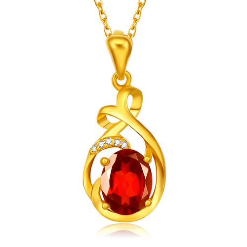 鸣钻国际 约定 黄金项链套链女 黄金吊坠足金金镶石榴石项坠 配金链子