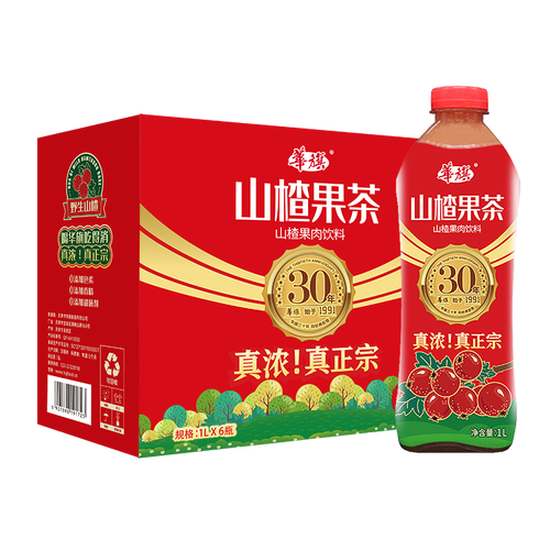 华旗饮料 华旗 华旗山楂果茶山楂果肉饮料华旗30年系列1l*6瓶整箱节日