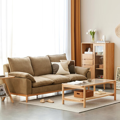 原始原素实木 沙发布艺沙发现代简约小户型客厅榉木三人位沙发座椅