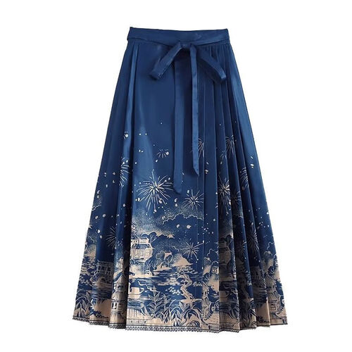 罗蒙(romon)汉服 romon 罗蒙 马面裙女全套 白色上衣 蓝色马面裙 s