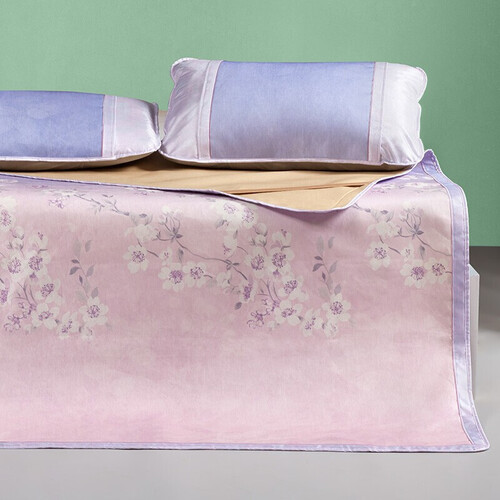 罗莱家纺冰丝凉席夏天空调席子印花可折叠三件套紫色15米150200