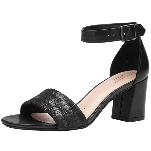 clarks其乐女鞋乔琳凯梅系列一字带粗高跟时尚通勤百搭气质凉鞋女黑色