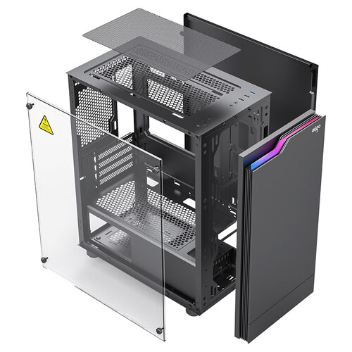 爱国者(aigo)jv13黑色 电脑台式主机箱 桌面matx小机箱(全侧透钢化