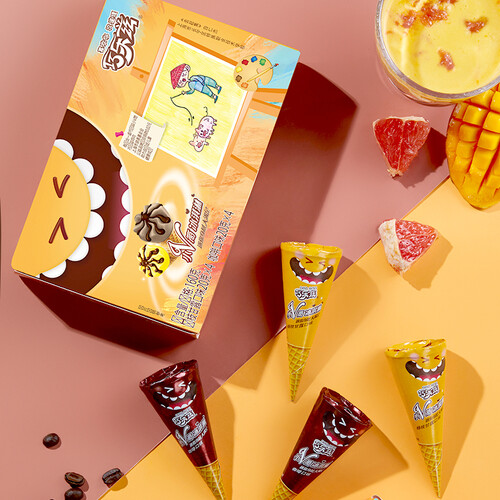 伊利巧乐兹小v筒杨枝甘露咖啡味脆筒冰淇淋20g8支盒迷你脆筒雪糕