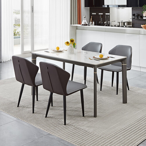 全友家居餐桌现代简约餐桌椅组合岩板台面实木框架餐厅吃饭桌子dw1128