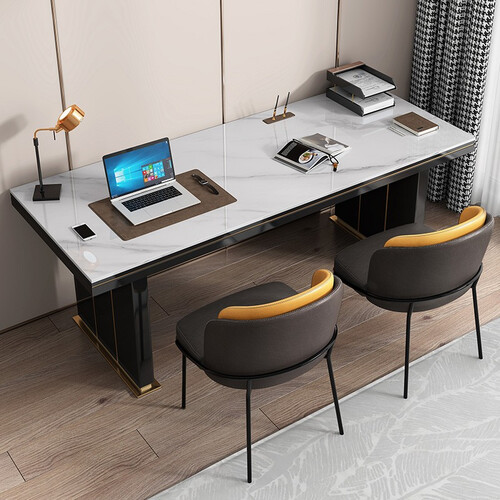 凡创佳品岩板书桌意式极简写字桌轻奢家用办公写字台现代简约书桌椅