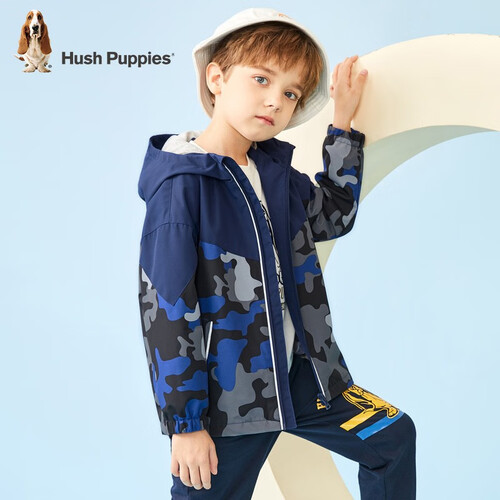 暇步士hushpuppies童装男童外套春秋季新款男大童时尚连帽风衣珊瑚红