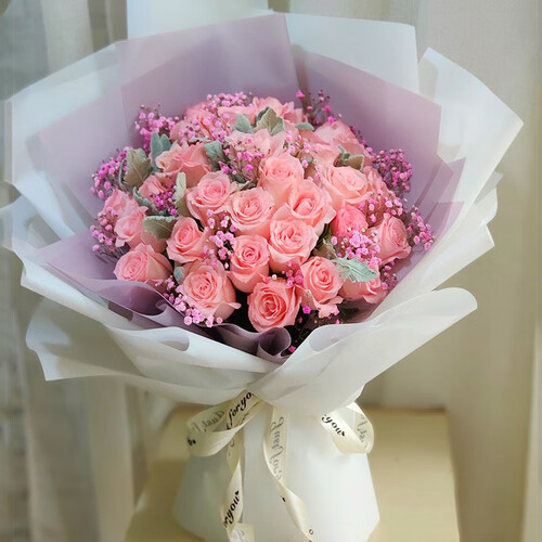 浪漫季节鲜花速递 plus会员:浪漫季节 七夕情人节 33朵粉玫瑰花束