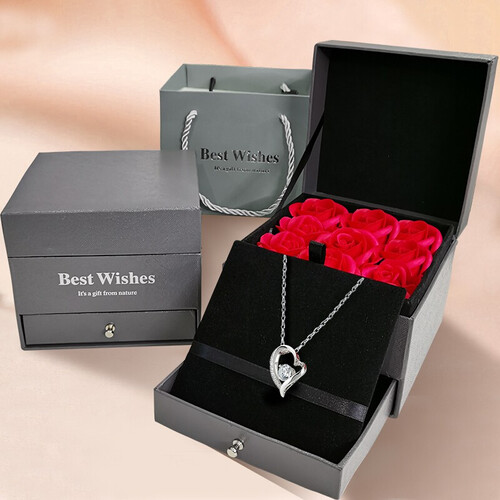 花悦荟玫瑰花银项链礼盒生日礼物女生鲜同城配送男生实用精品纪念日