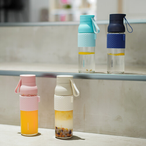 乐扣乐扣(locknlock)耐热玻璃便携提手水杯子防烫杯套带网片复古波普