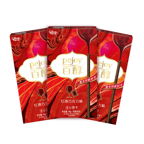 格力高(glico)百醇系列百醇红酒巧克力味注心饼干棒休闲零食小吃48g*3
