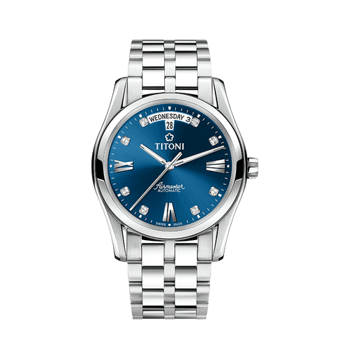 12345梅花(titoni)瑞士手表 空中霸王系列 机械钢带男士腕表39mm