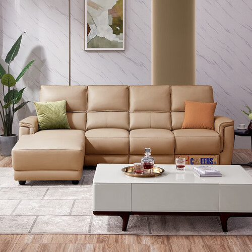 cheers 芝华仕 50199 简约真皮沙发 三人位 卡其色多少钱-聚超值