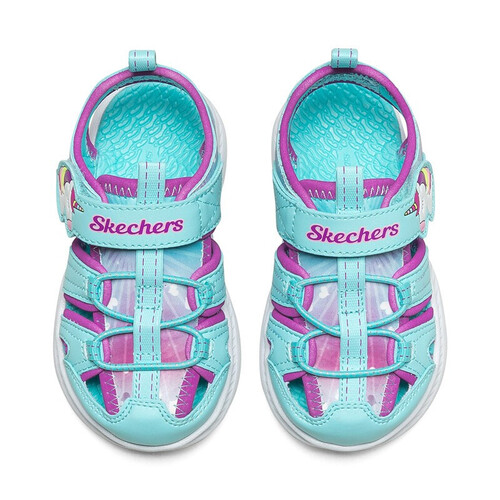 skechers斯凯奇包头女童凉鞋夏季小童休闲公主鞋302721ntqmt青绿色多