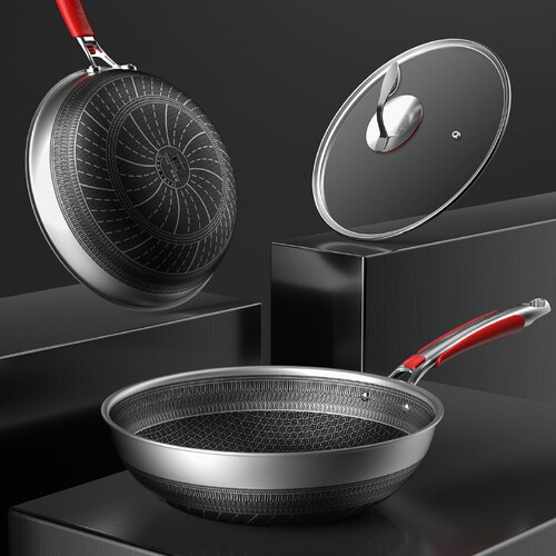 欧乐菲olofe德国五代抗菌蓝钻不锈钢炒锅少油烟不粘锅