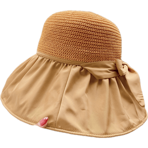 璞韵(puyun)防晒帽子女士遮阳帽夏镂空草帽紫外线大檐黑胶蝴蝶结太阳