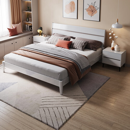 全友(quanu)板木床 quanu 全友 126101 简约实木床 双灰色 1.