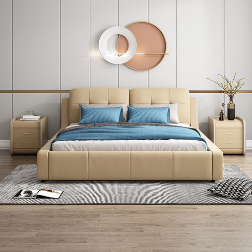 a家皮艺床 ahome a家家具 da0188 真皮架子床(米白色) 1.