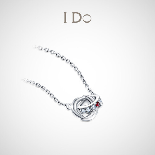 ido现货idoicon系列18k金钻石项链吊坠女时尚红宝石镶嵌套链现货18k金