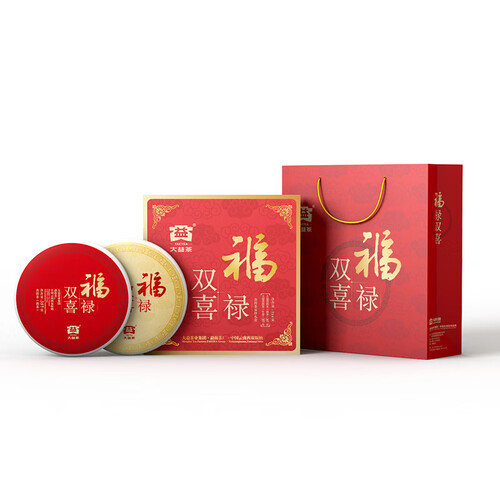 大益taetea茶叶普洱茶饼茶 福禄双喜生茶熟茶组合357g*2饼 茶叶礼盒