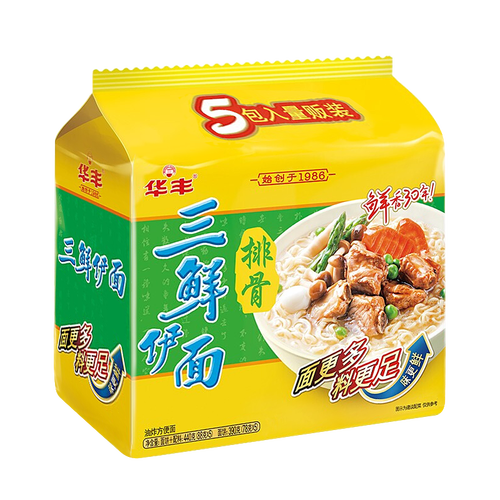 华丰方便面三鲜伊面五连包泡面早餐速食休闲零食品 排骨味5包*88g 8.
