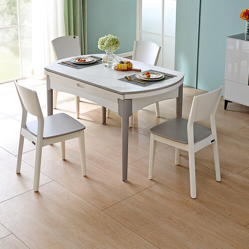 全友(quanu)餐桌 quanu 全友 dw1028-1a 实木功能餐桌 餐椅a*4 气质灰