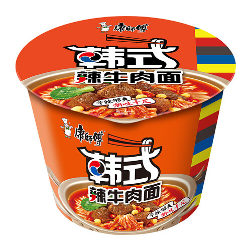 康师傅方便面韩式辣牛肉面85g12桶泡面桶装方便面整箱